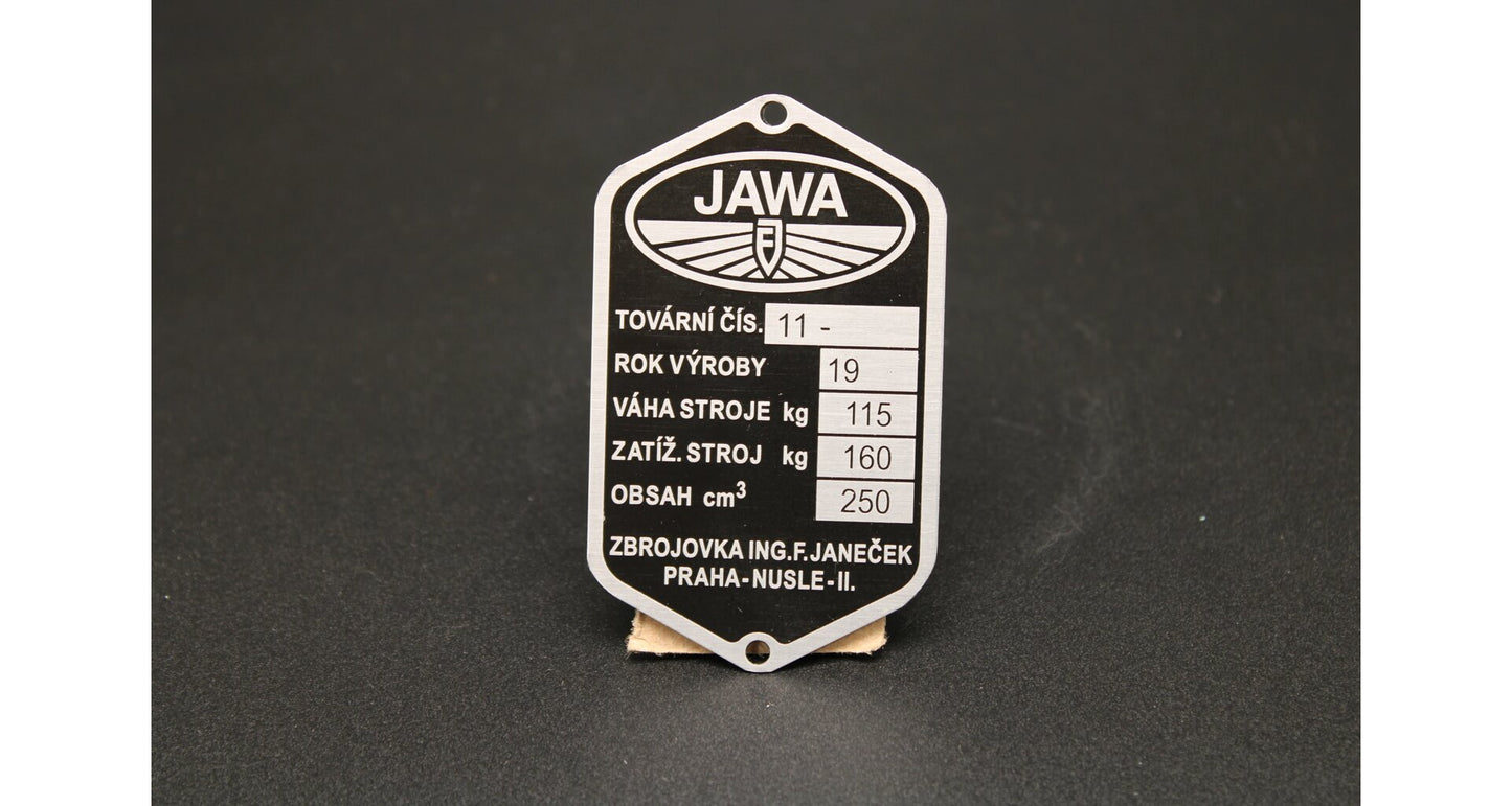 Production plate Jawa 250 Perak 11 FJ, etched, pre-printed year 19XX