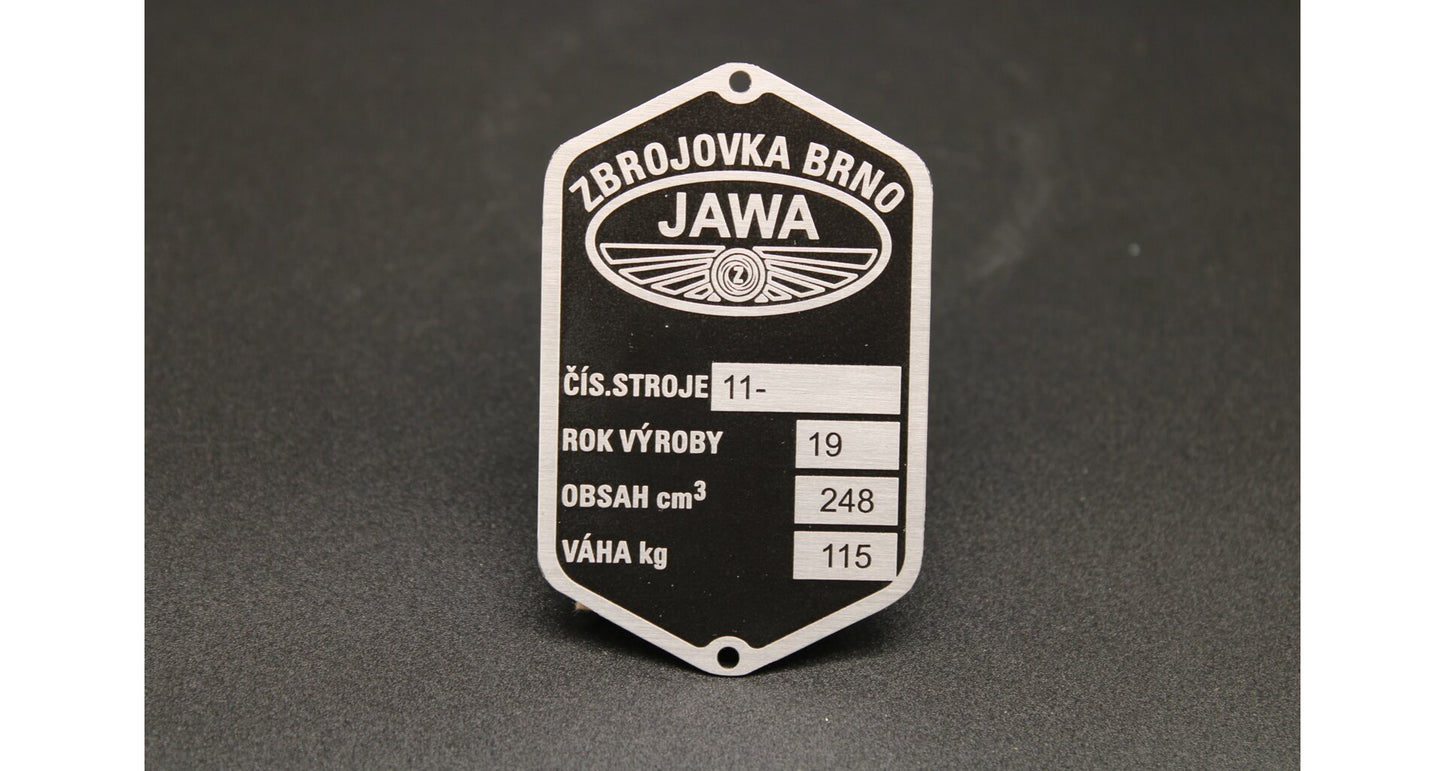 Production plate Jawa 250 Perak 11 Zbrojovka, etched, pre-printed year 19XX, 4 lines