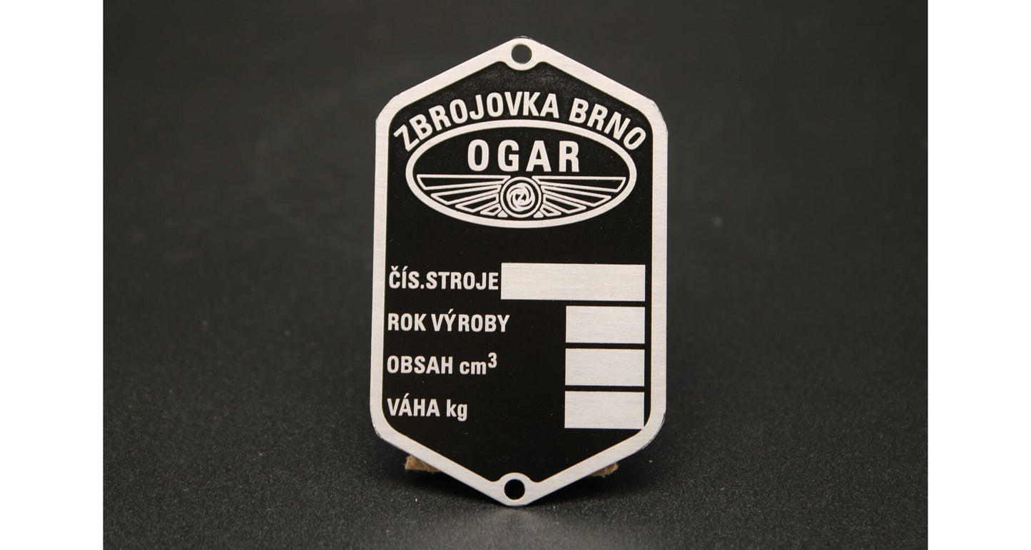 Ogar Type 12 Manufacturer's Plate, Blank, Etched, 4 Lines