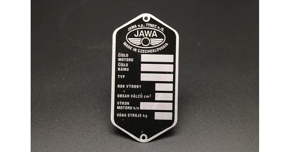 Jawa Manufacturer Plate Printed Panelka Type