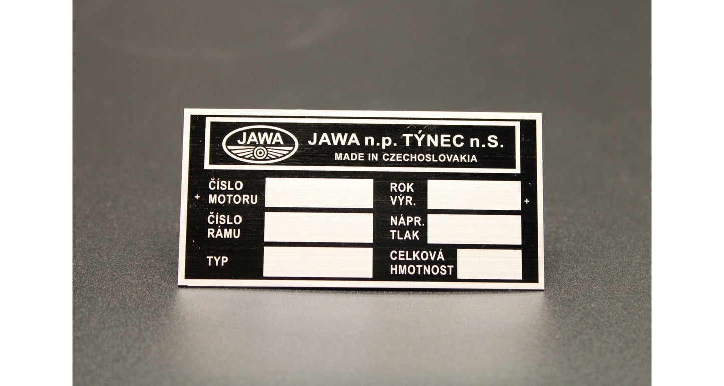 Manufacturer ID Plate Jawa 634, 638, Blank, Printed