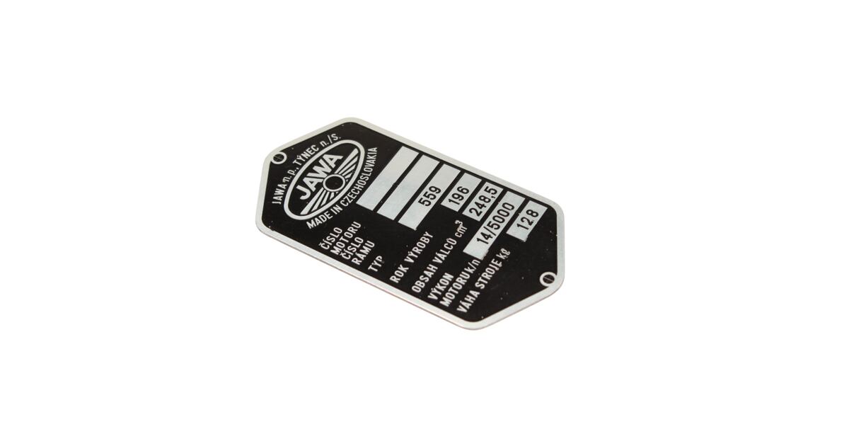Jawa 250 Panelka 559 Manufacturer Plate Etched