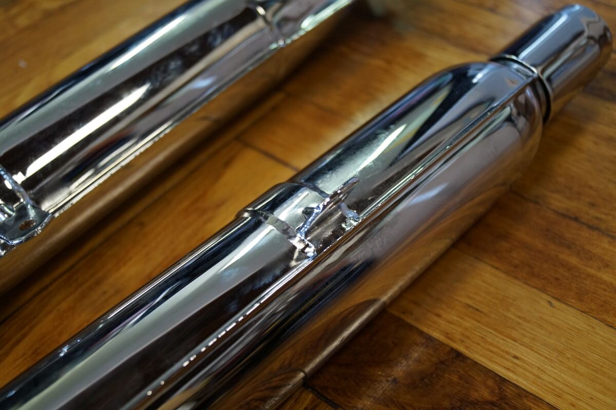 Fishtail exhaust mufflers Jawa Pérák, side mount bracket FJ