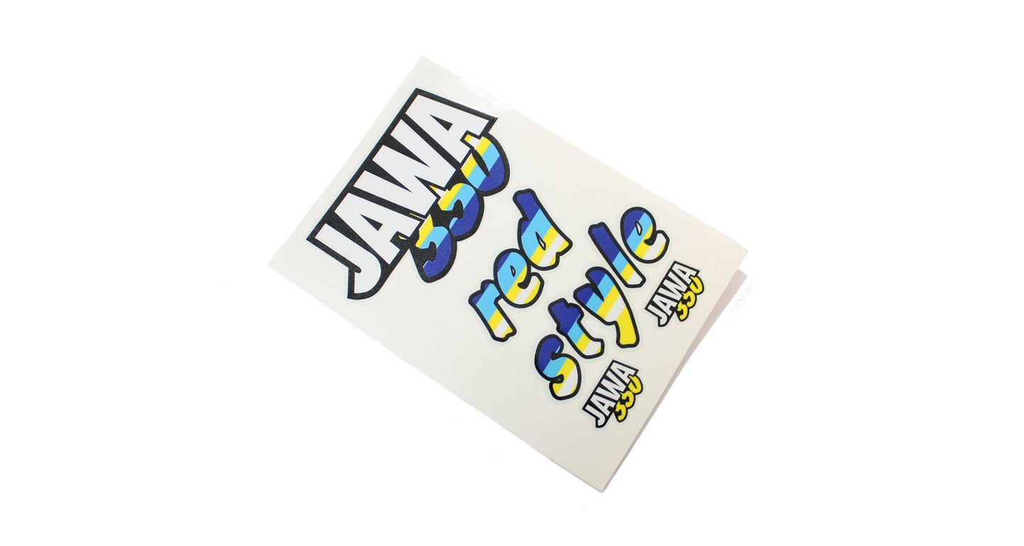 Sticker Set Jawa 640 Red Style, one sheet (white, blue, yellow)