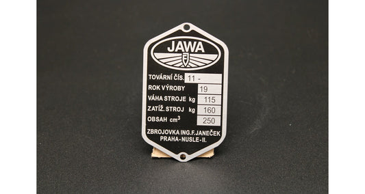 Production plate Jawa 250 Perak 11 FJ, etched, pre-printed year 19XX