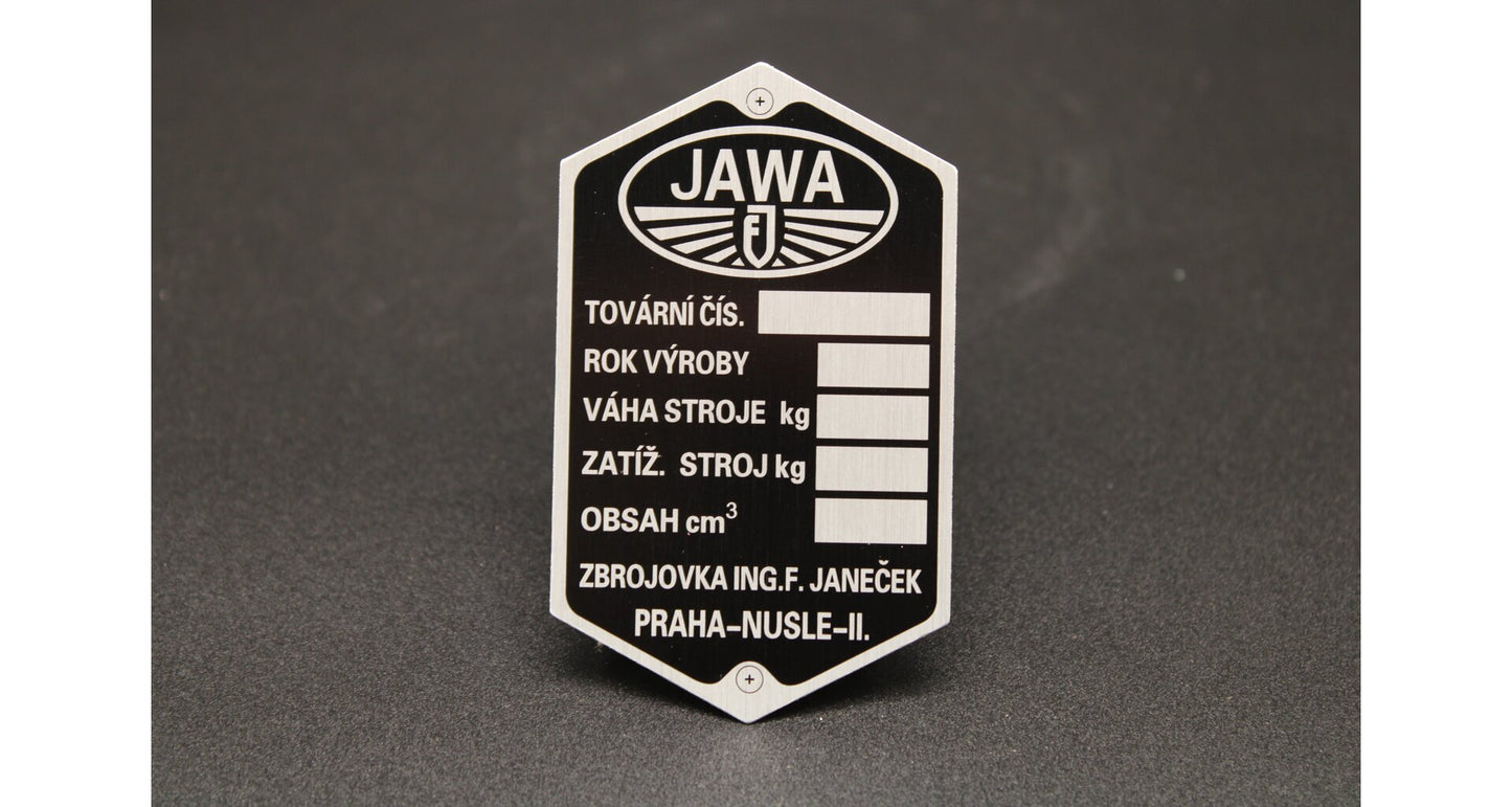 Production plate Jawa 250 Perak FJ, blank, etched, 5 lines