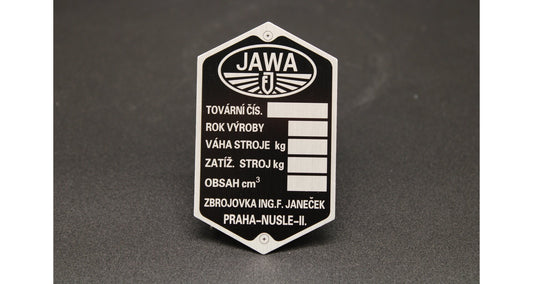 Production plate Jawa 250 Perak FJ, blank, etched, 5 lines