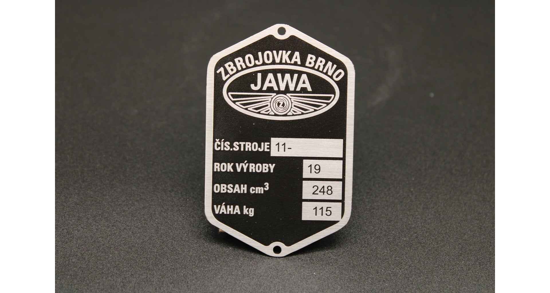 Production plate Jawa 250 Perak 11 Zbrojovka, etched, pre-printed year 19XX, 4 lines
