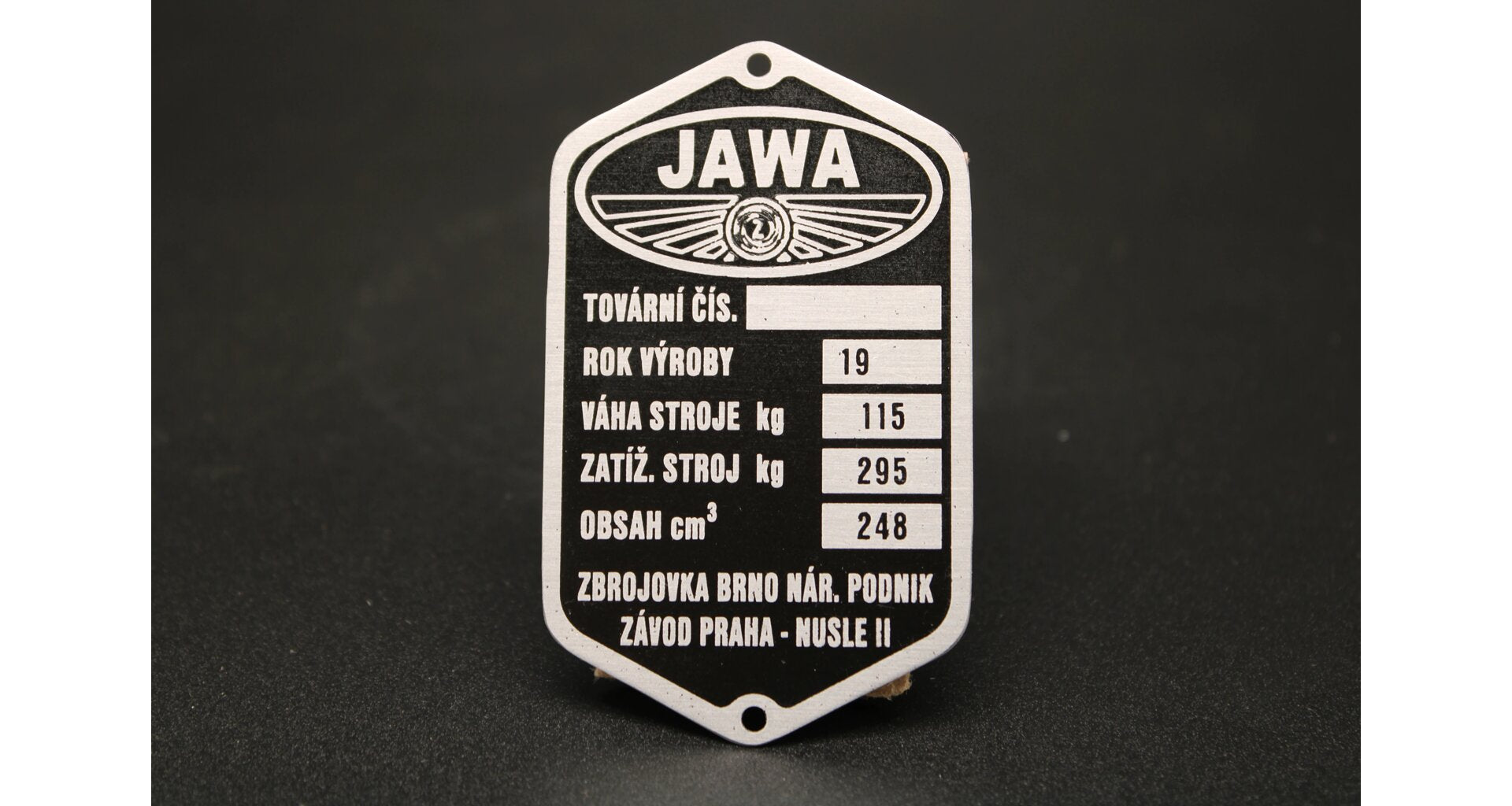Production plate Jawa 250 Perak Zbrojovka 5 lines, etched, pre-printed year 19XX
