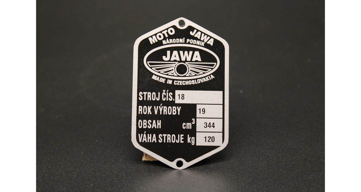 Jawa 350 Perak Type 18 'Komunista' Manufacturer's Plate, Etched, Pre-printed