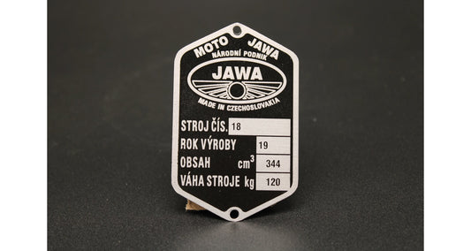 Jawa 350 Perak Type 18 'Komunista' Manufacturer's Plate, Etched, Pre-printed