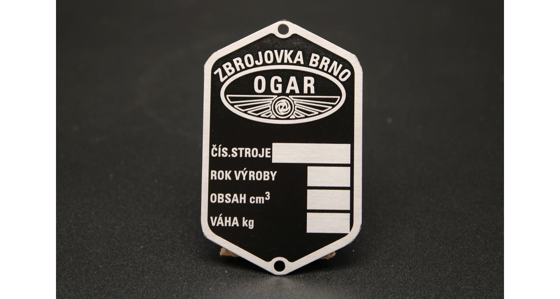 Ogar Type 12 Manufacturer's Plate, Blank, Etched, 4 Lines