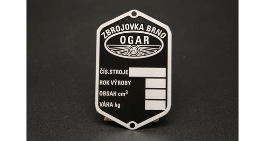 Ogar Type 12 Manufacturer's Plate, Blank, Etched, 4 Lines