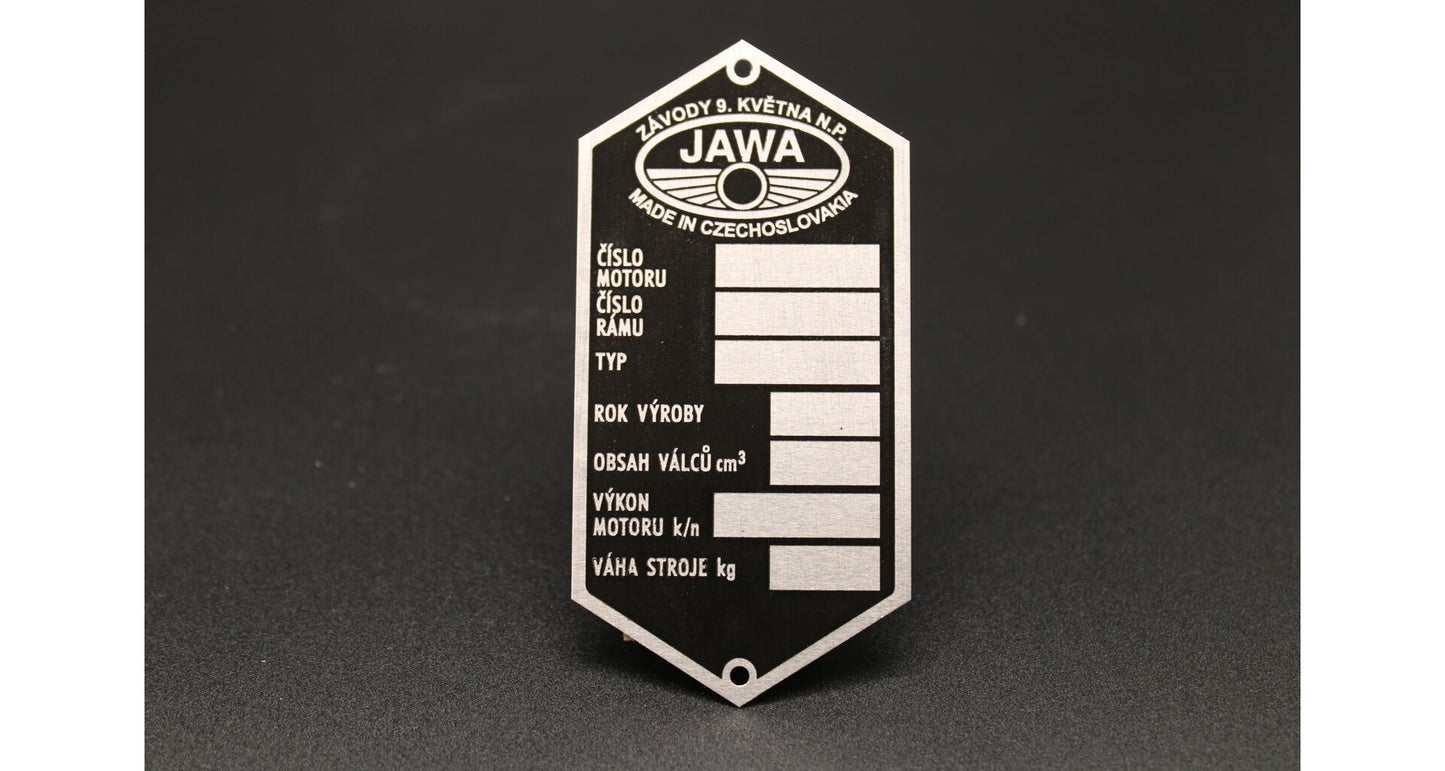 JAWA Factory Nameplate Etched Závody Května