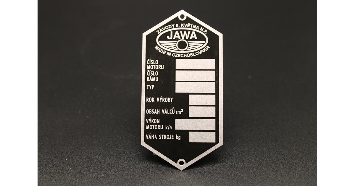 JAWA Factory Nameplate Etched Závody Května