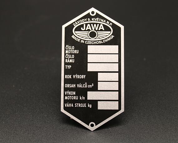 JAWA Factory Nameplate Etched Závody Května