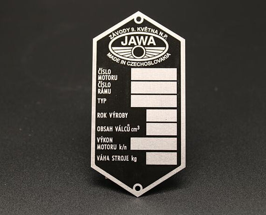 JAWA Factory Nameplate Etched Závody Května