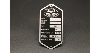 VIN Plate Jawa 592 Etched Pre-printed