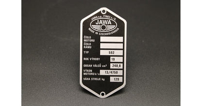 VIN Plate Jawa 592 Etched Pre-printed