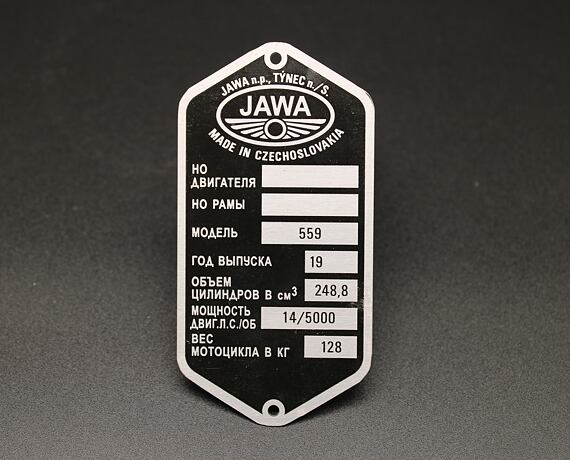Production Plate Jawa 250 Panelka 559 Russian Etched