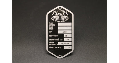 Jawa 350 Panelka Type 360 VIN Plate