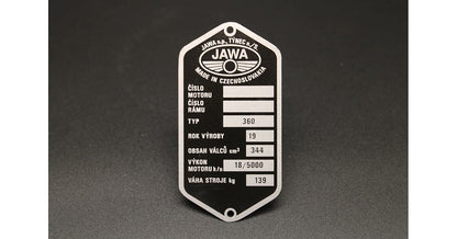 Jawa 350 Panelka Type 360 VIN Plate