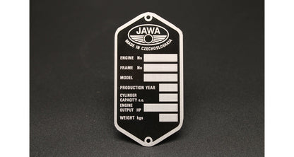 Jawa Panelka Blank VIN Plate English Etched