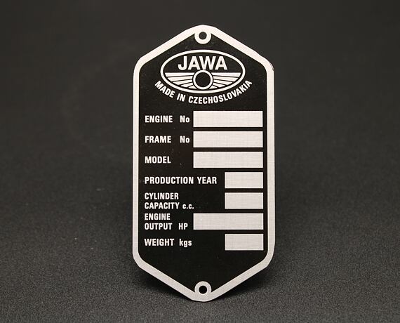 Jawa Panelka Blank VIN Plate English Etched