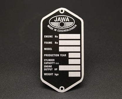 Jawa Panelka Blank VIN Plate English Etched