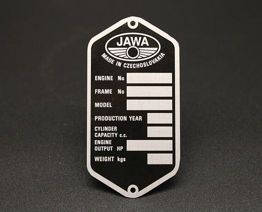 Jawa Panelka Blank VIN Plate English Etched