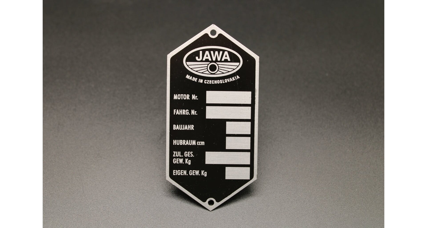 Jawa Panelka Manufacturer Plate German Version