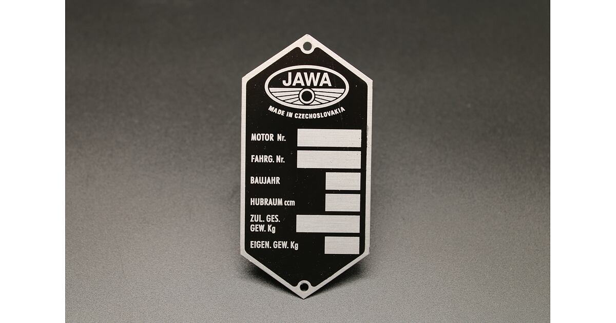 Jawa Panelka Manufacturer Plate German Version