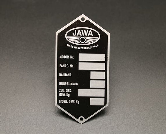 Jawa Panelka Manufacturer Plate German Version