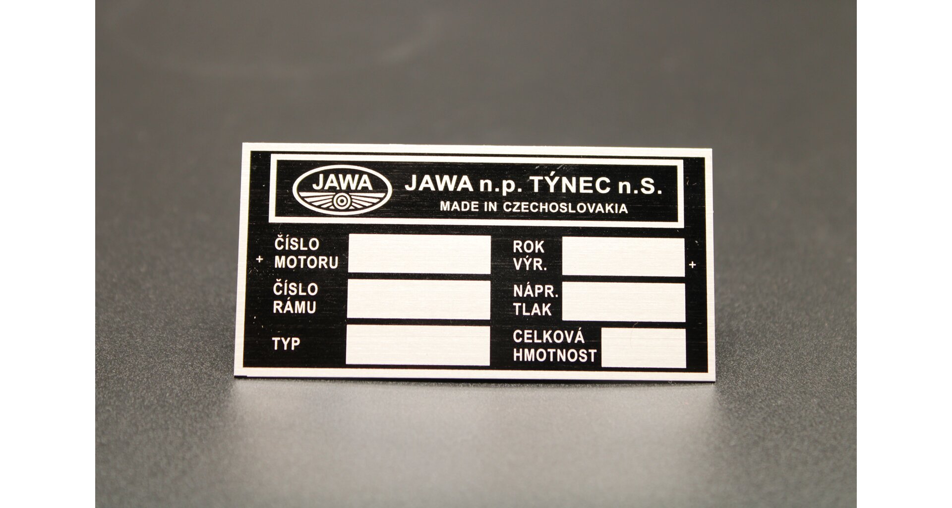 Manufacturer ID Plate Jawa 634, 638, Blank, Printed