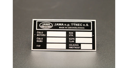 Manufacturer ID Plate Jawa 634, 638, Blank, Printed