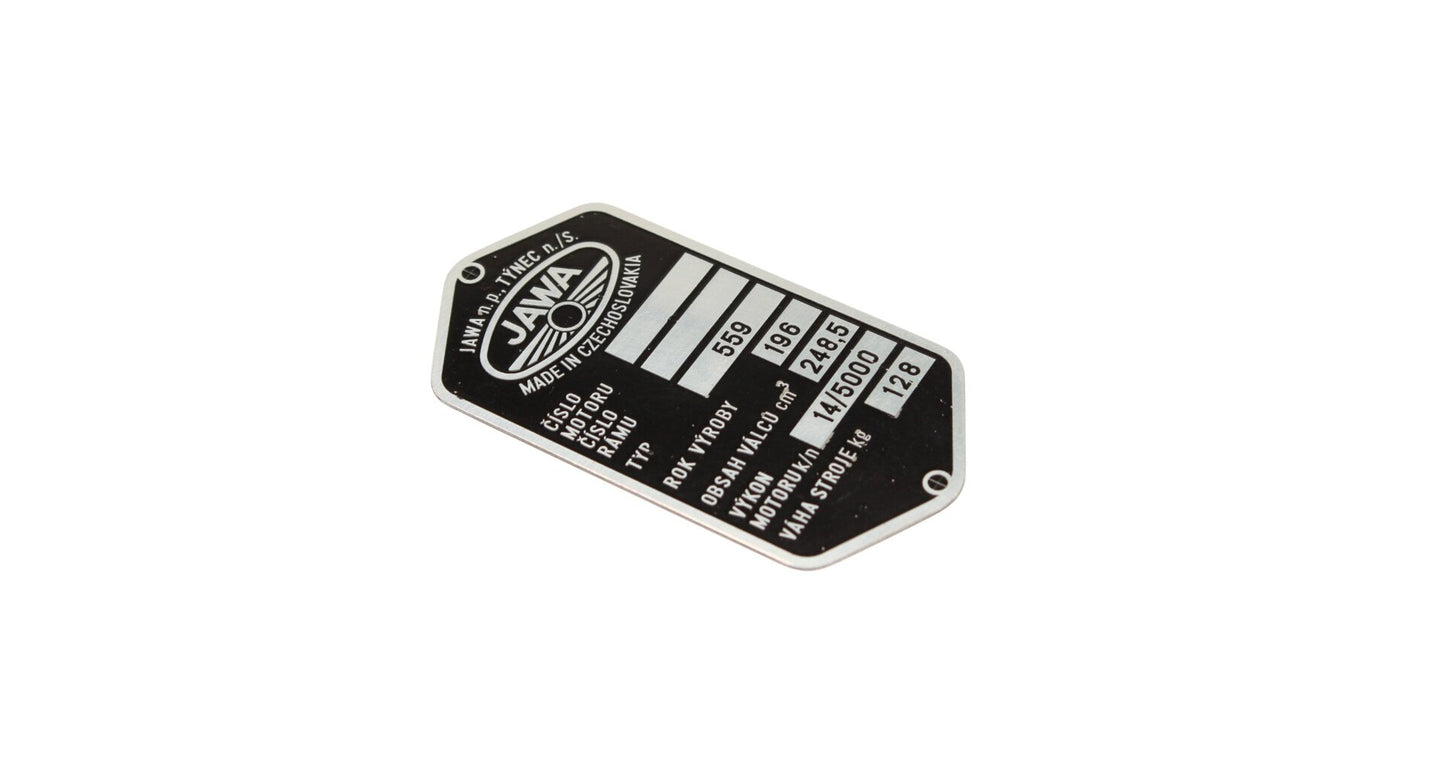Jawa 250 Panelka 559 Manufacturer Plate Etched