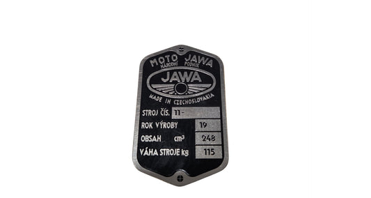 Jawa 250 Perak Manufacturer's Plate - Circle Logo, Pre-printed 19xx, Etched, Brass