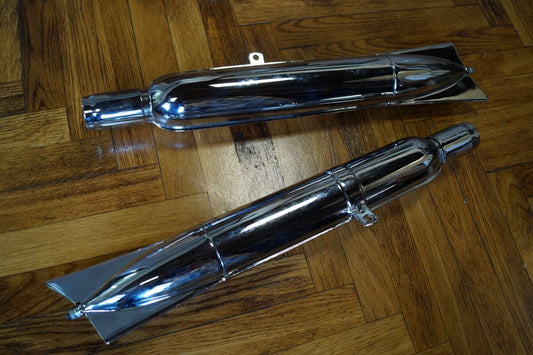 Fishtail exhaust mufflers Jawa Pérák, side mount bracket FJ