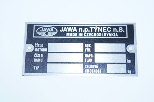 Manufacturer ID Plate Jawa 634, 638, Blank, Etched