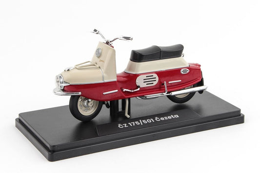Model motocyklu skútru ČZ 175/501 tmavě červená/světle šedá